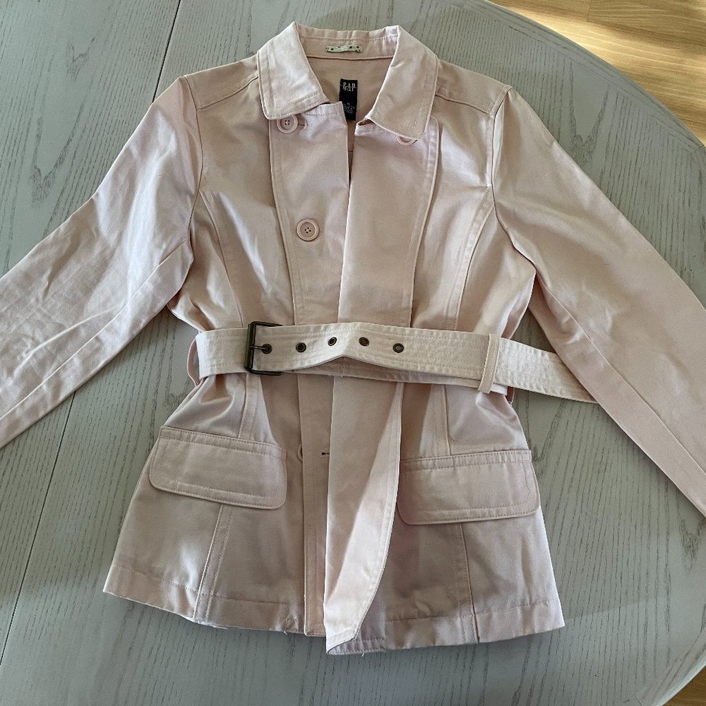 GAP Petal Pink Double Breasted Short Style Trench with Belted Waist